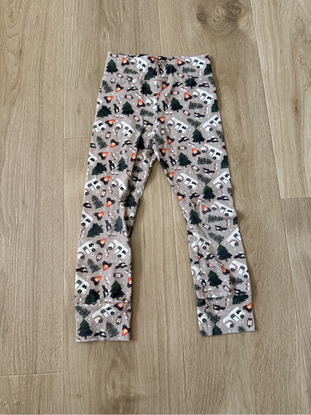 Kids Beige Camping Print Leggings